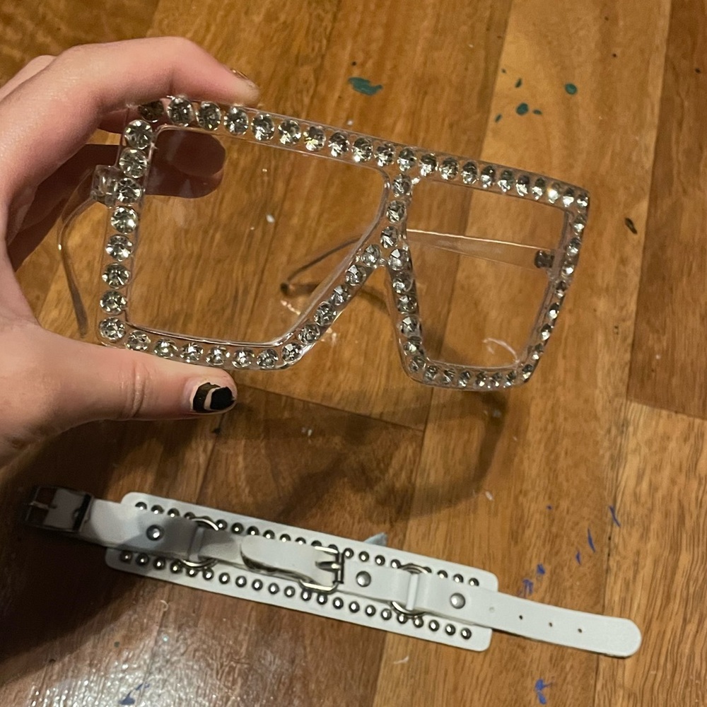 y2k glasses and white wristband !